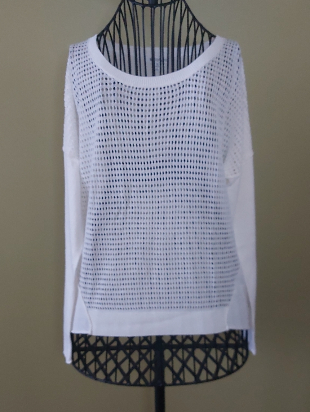 SPANNER White Open-Knit Long Sleeve Pullover